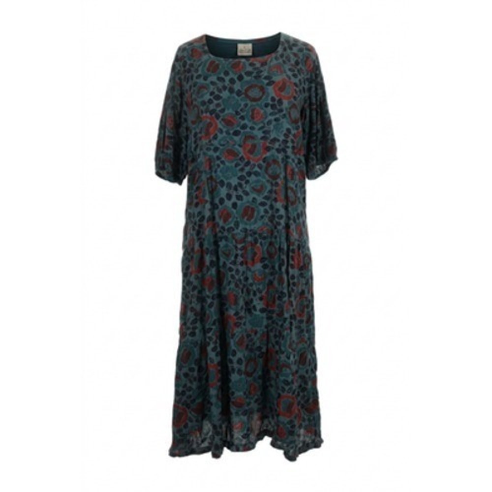 Gudrun Sjoden Dress Women L Green Floral Puff Sleeve Drop Waist Midi Boho - Picture 2 of 10